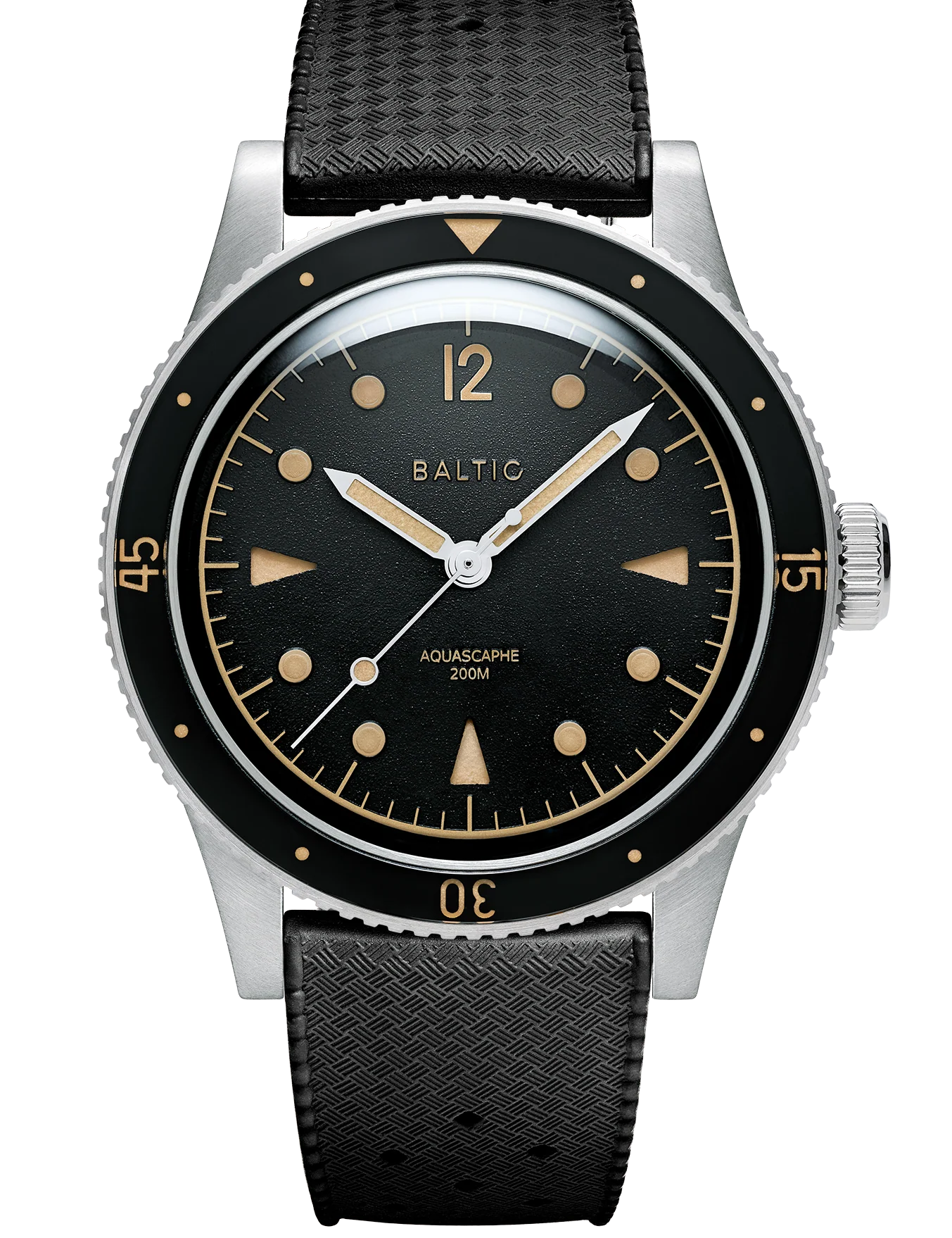 BALTIC AQUASCAPHE CLASSIC - BLACK GILT (BLACK RUBBER) - Red Army Watches 