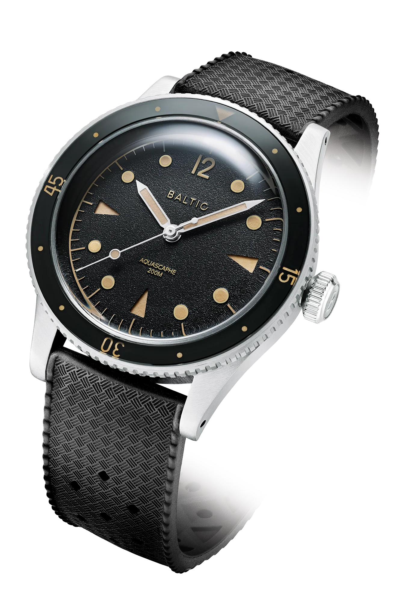BALTIC AQUASCAPHE CLASSIC - BLACK GILT (BLACK RUBBER) - Red Army Watches 