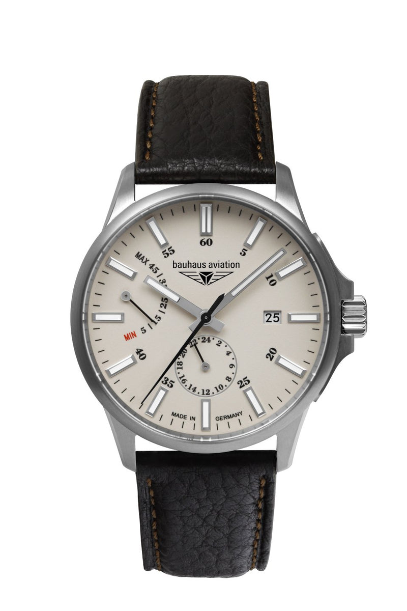BAUHAUS AVIATION AUTOMATIC POWER RESERVE INDICATOR WITH LEATHER STRAP