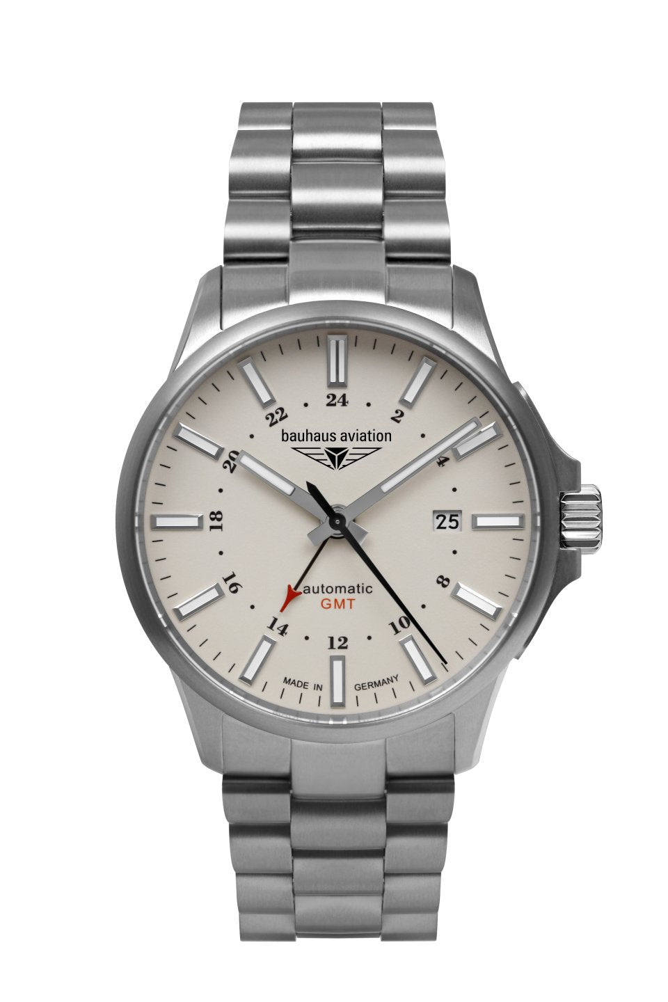 BAUHAUS AVIATION AUTOMATIC DUAL TIME WITH TITANIUM LINK BRACELET - Red Army Watches 