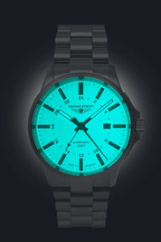 BAUHAUS AVIATION AUTOMATIC DUAL TIME WITH TITANIUM LINK BRACELET - Red Army Watches 