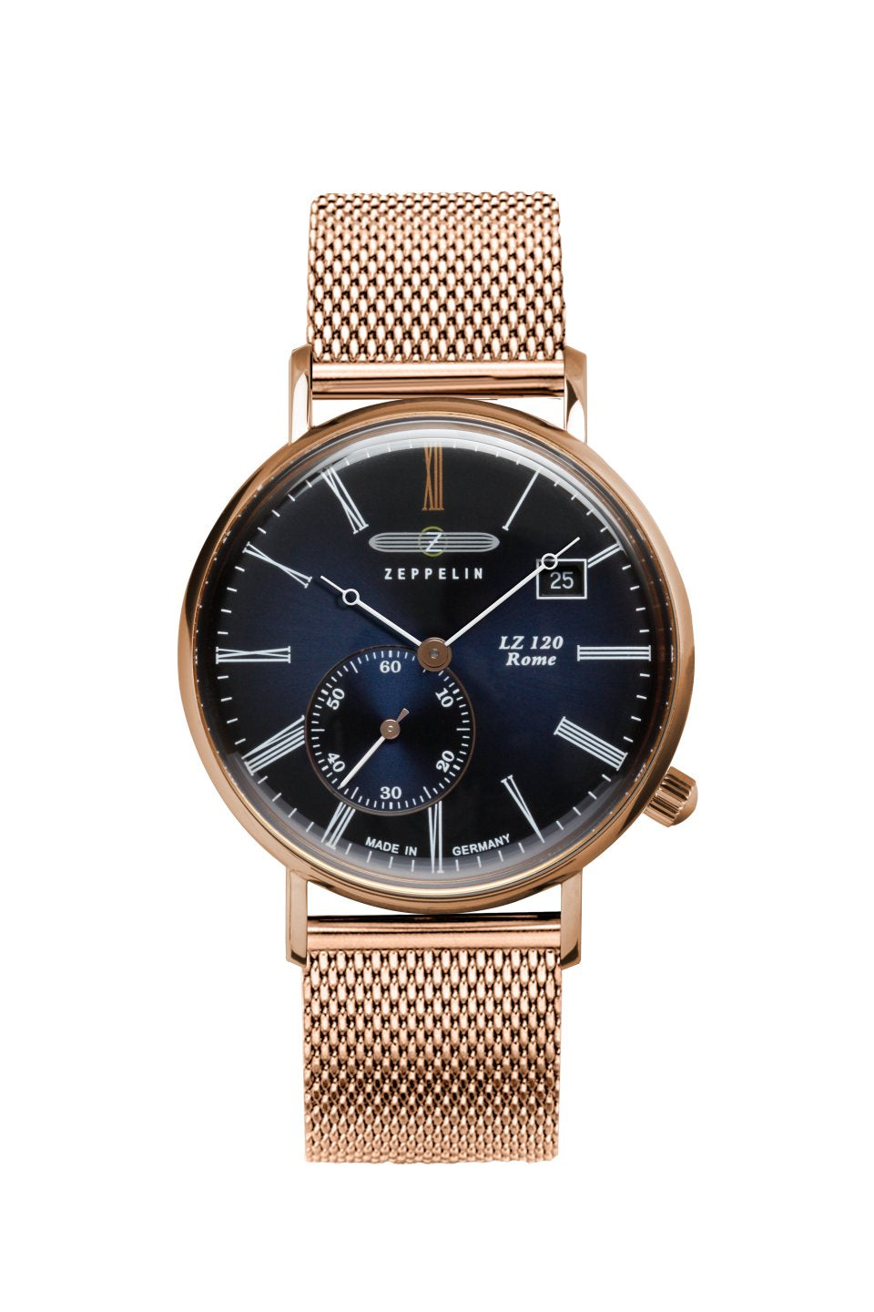 ZEPPELIN LZ120 ROME BLUE DIAL ROSE GOLD CASE WITH METAL STRAP 7137-M3