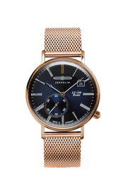 ZEPPELIN LZ120 ROME BLUE DIAL ROSE GOLD CASE WITH METAL STRAP 7137-M3