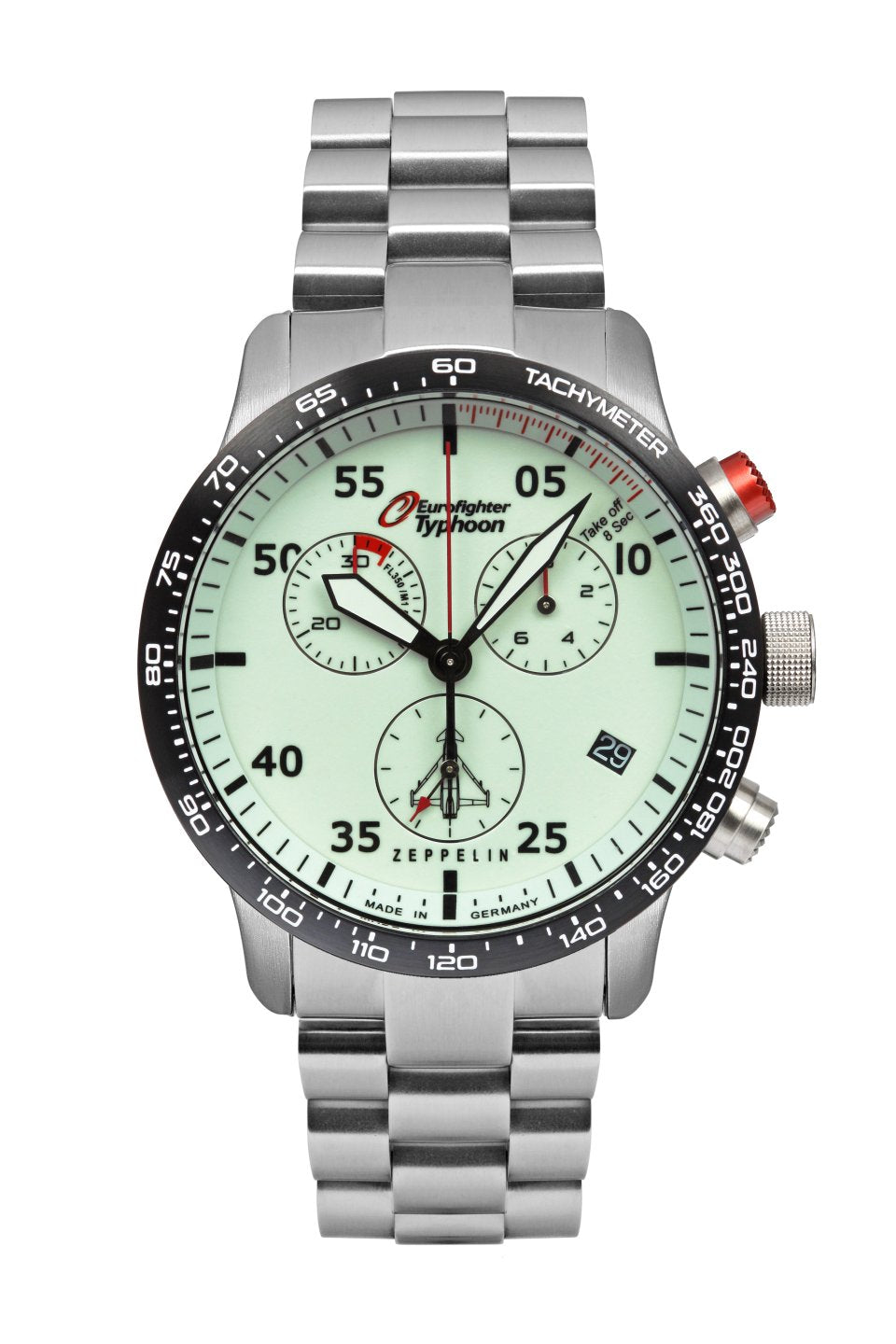 ZEPPELIN EUROFIGHTER CHRONO BEIGE WITH NIGHT GLOW WITH METAL STRAP QUARTZ 7298M5 - Red Army Watches 