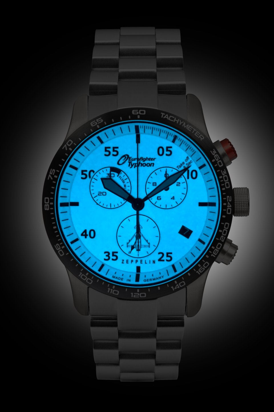 ZEPPELIN EUROFIGHTER CHRONO BEIGE WITH NIGHT GLOW WITH METAL STRAP QUARTZ 7298M5 - Red Army Watches 
