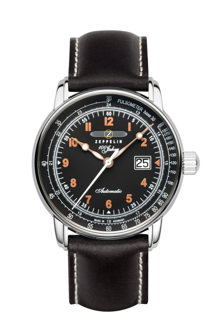 ZEPPELIN 100 JAHRE BLACK ORANGE NO. BIG DATE AUTOMATIC 7654-5 - Red Army Watches 