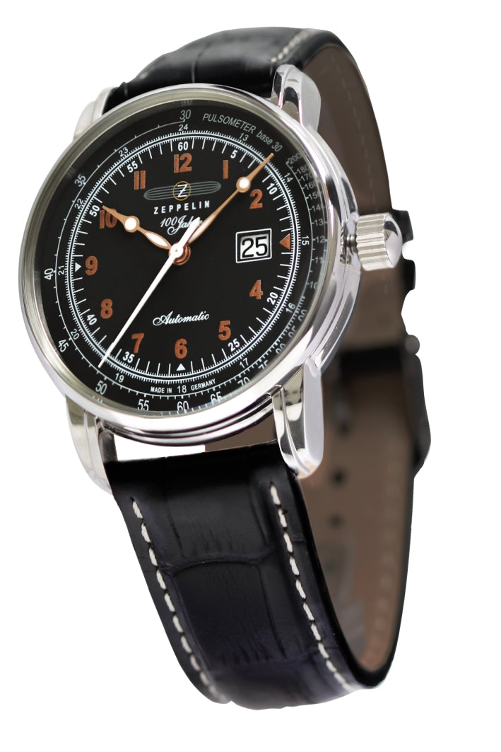 ZEPPELIN 100 JAHRE BLACK ORANGE NO. BIG DATE AUTOMATIC 7654-5 - Red Army Watches 
