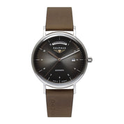BAUHAUS AUTOMATIC MEN'S WATCH WITH DAY OF THE WEEK DISPLAY AND LEATHER STRAP - Red Army Watches 