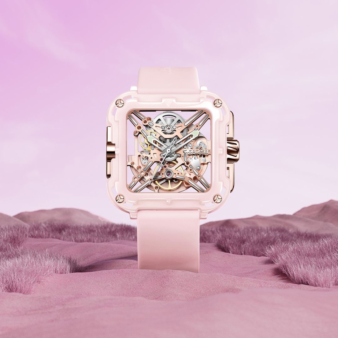 CIGA Design X-Series Ceramic Mechanical Skeleton Wristwatch Pink - Red Army Watches 