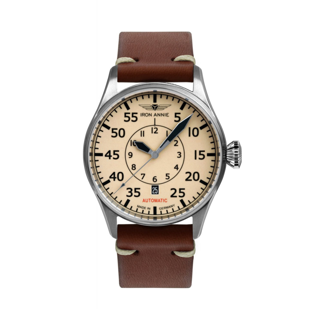 IRON ANNIE MEN'S AUTOMATIC WATCH WITH DATE AND LEATHER STRAP - Red Army Watches 