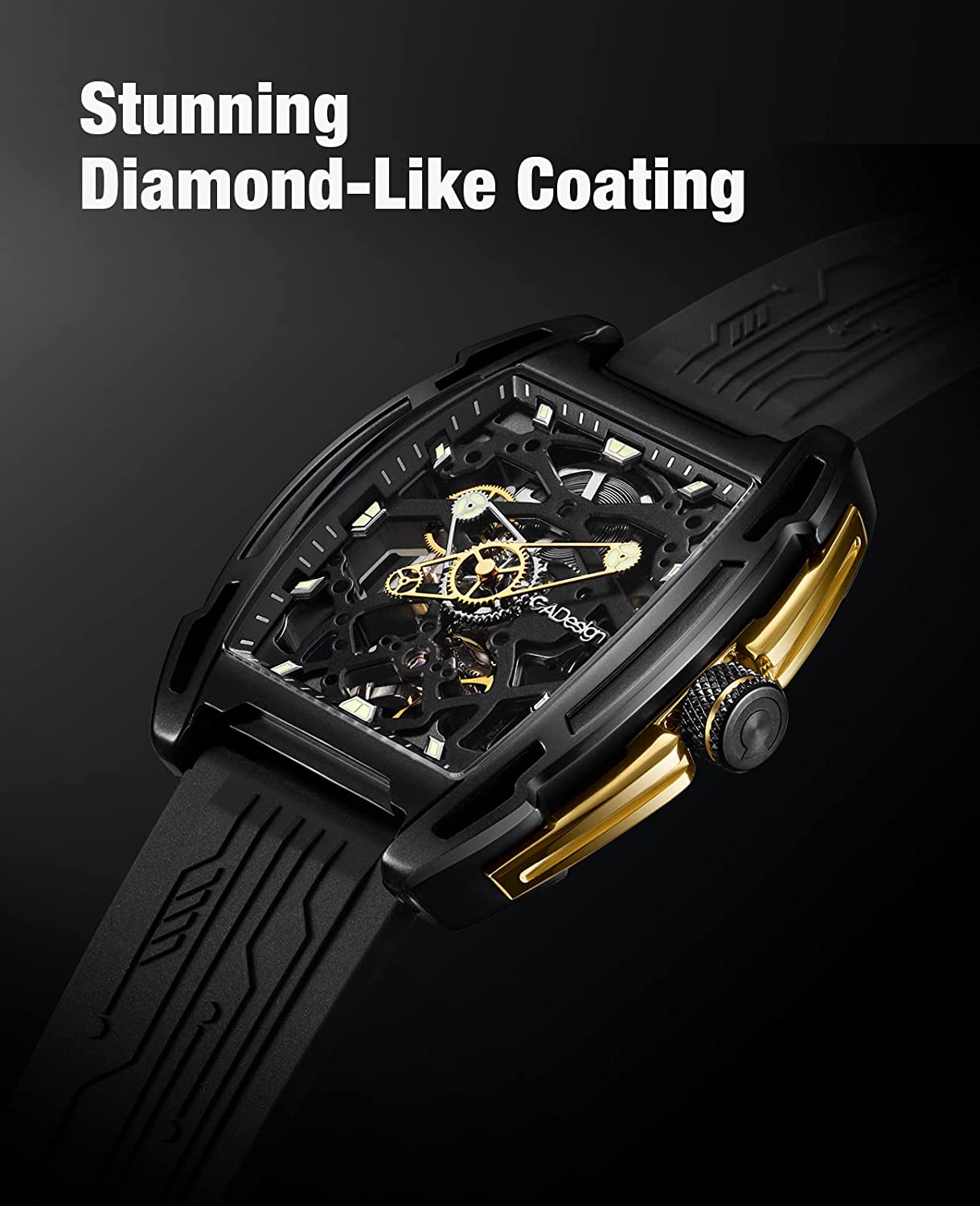 CIGA Design Z-Series Exploration Black Gold Skeleton Stainless Steel Mechanical Watch - Red Army Watches 