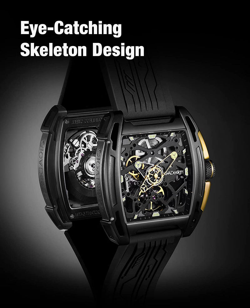 CIGA Design Z-Series Exploration Black Gold Skeleton Stainless Steel Mechanical Watch - Red Army Watches 