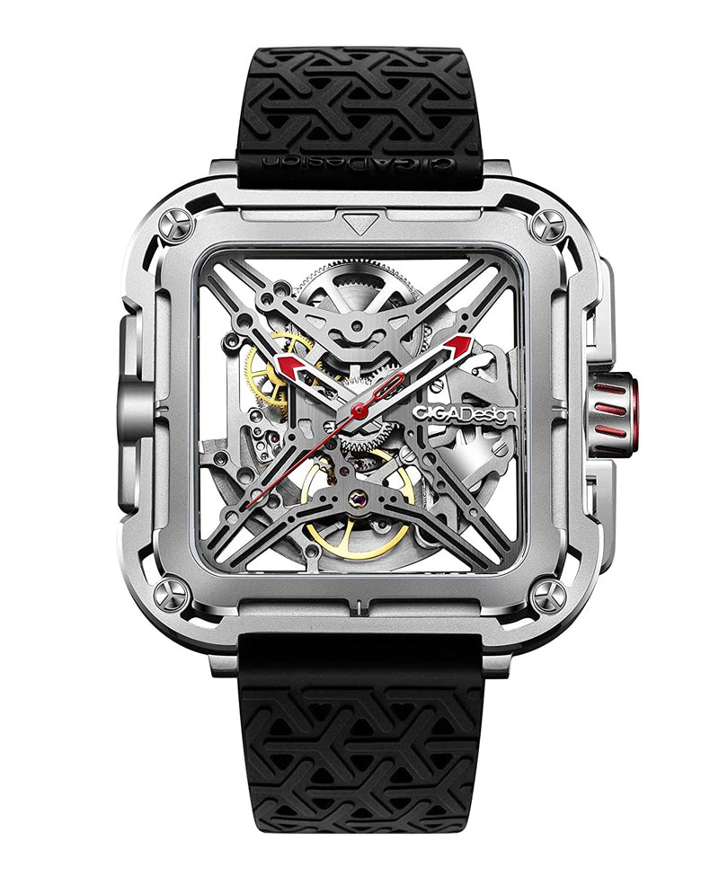CIGA Design X-Series Stainless Steel Silver Mechanical Skeleton Watch - Red Army Watches 
