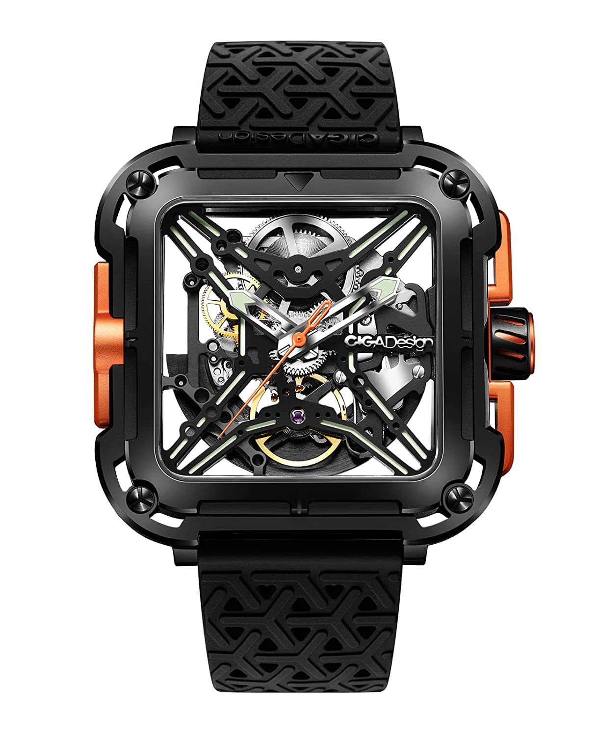 CIGA Design X-Series Stainless Steel Orange Mechanical Skeleton Watch - Red Army Watches 