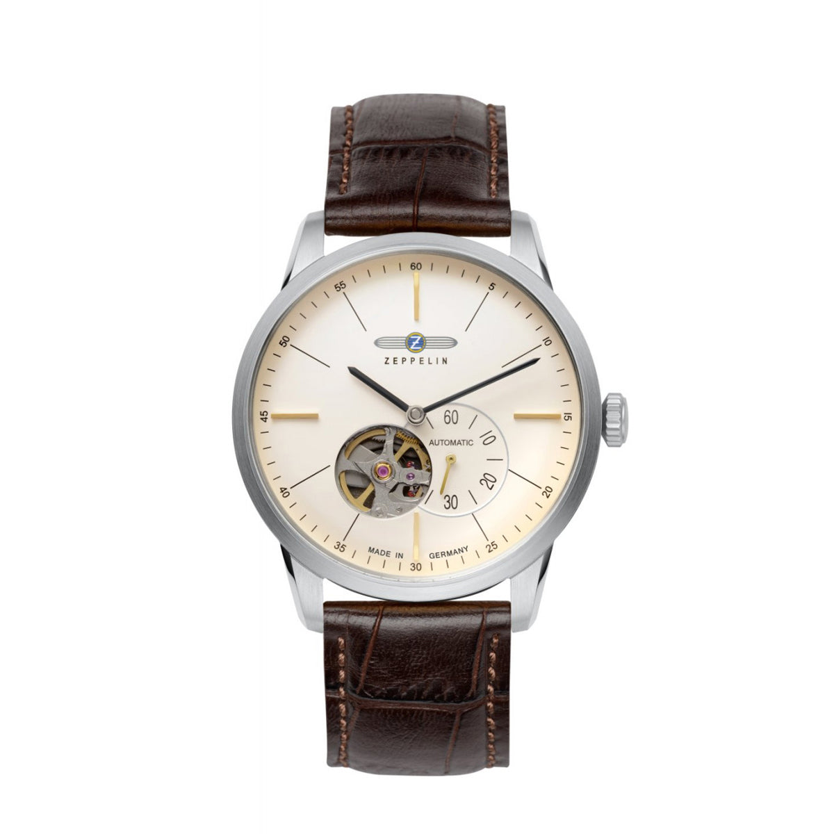 ZEPPELIN MEN'S AUTOMATIC WATCH WITH OPEN HEART AND LEATHER STRAP - Red Army Watches 