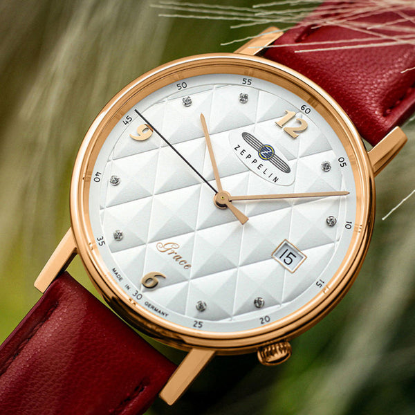 ZEPPELIN LADIES' QUARTZ WATCH WITH DATE AND VEGAN LEATHER&NBSP;STRAP - Red Army Watches 