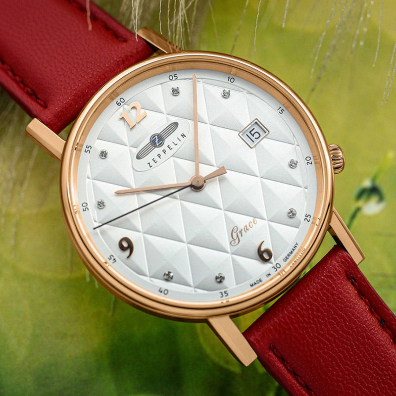 ZEPPELIN LADIES' QUARTZ WATCH WITH DATE AND VEGAN LEATHER&NBSP;STRAP - Red Army Watches 