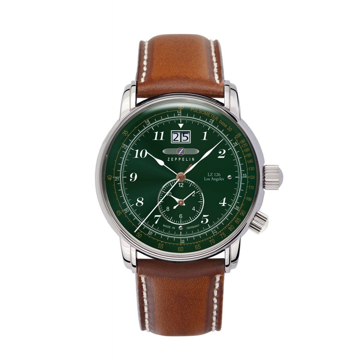 ZEPPELIN LZ126 LOS ANGELES DUAL TIME DARK GREEN DIAL QUARTZ 8644-4 ...