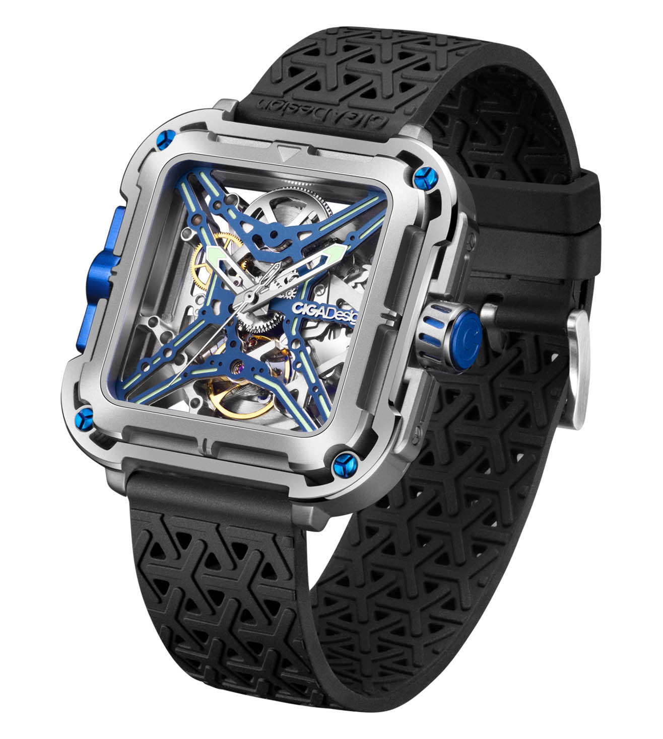 CIGA Design X-Series Titanium Cyber Blue Mechanical Skeleton Watch - Red Army Watches 