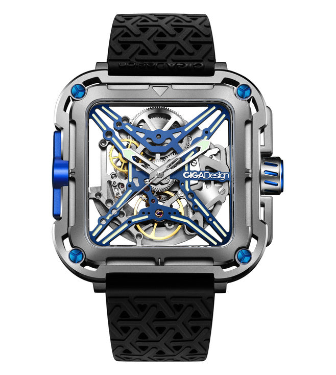CIGA Design X-Series Titanium Cyber Blue Mechanical Skeleton Watch - Red Army Watches 
