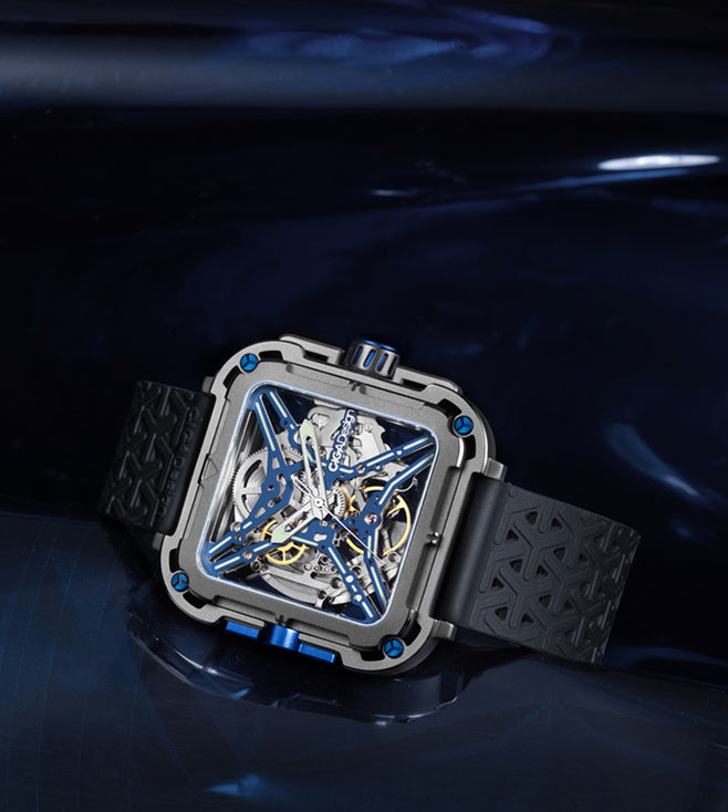 CIGA Design X-Series Titanium Cyber Blue Mechanical Skeleton Watch - Red Army Watches 