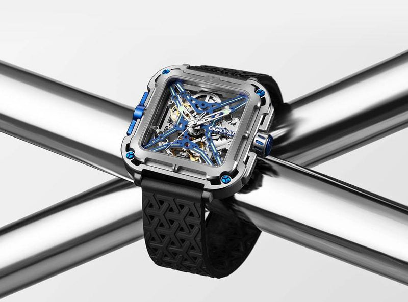 CIGA Design X-Series Titanium Cyber Blue Mechanical Skeleton Watch - Red Army Watches 
