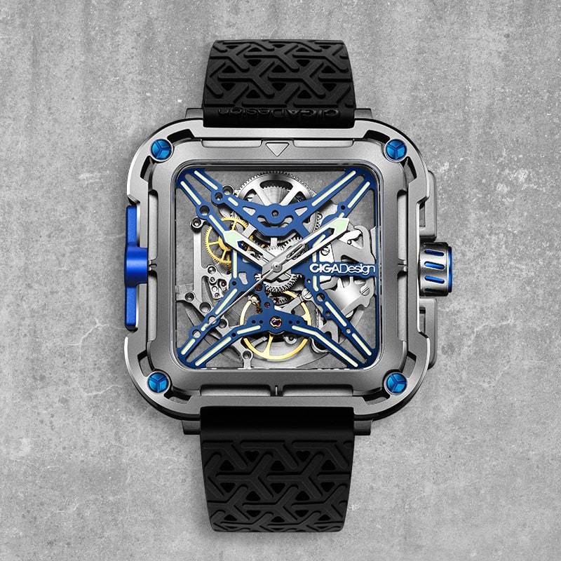 CIGA Design X-Series Titanium Cyber Blue Mechanical Skeleton Watch - Red Army Watches 