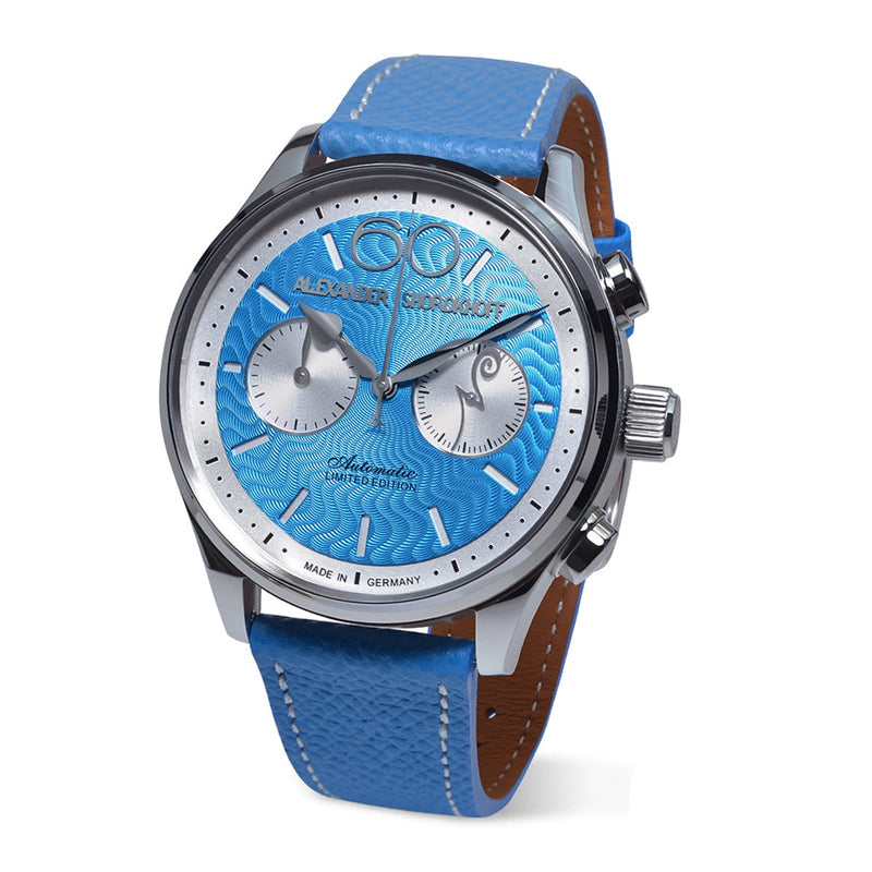 ALEXANDER SHOROKHOFF Neva Chrono Wavy guilloche blue with silver sub-dials - Red Army Watches 